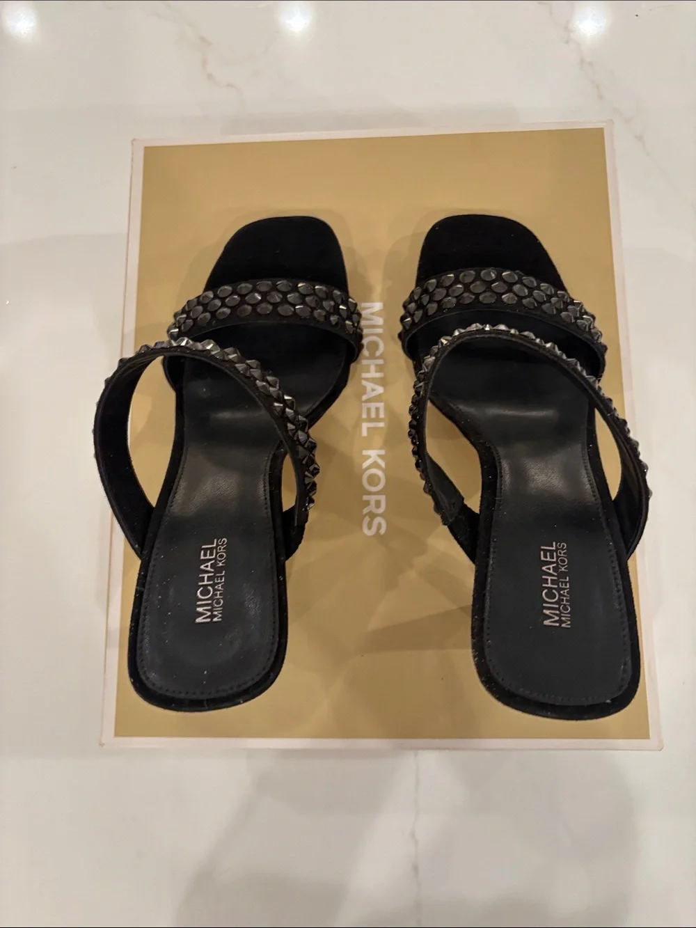 Michael Kors Black Studded Double-Strap Mule Heels